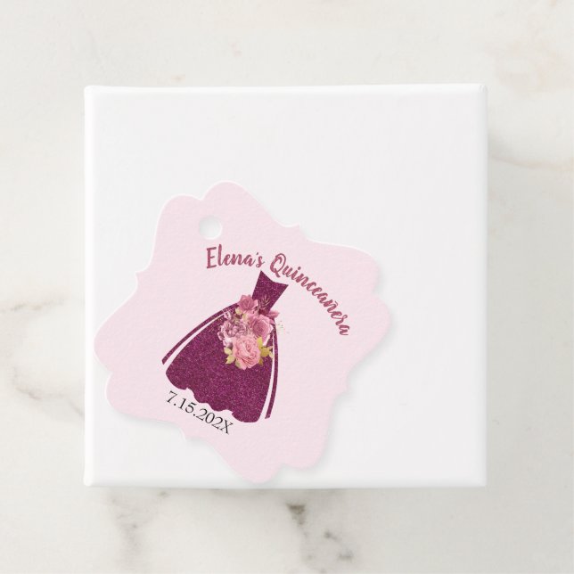 Modern Quinceañera Glitter Gown Gåvor Etiketter (På plats)