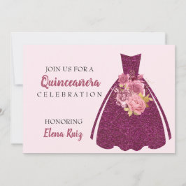 Modern Quinceañera Glitter Gown QR-kodinbjudan Spara Datumet
