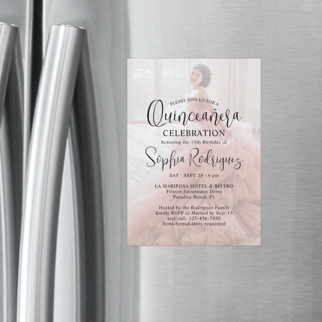 Modern Quinceañera Photo Overlay 15:e födelsedagen Magnetisk Inbjudningskort (Skapare uppladdad)