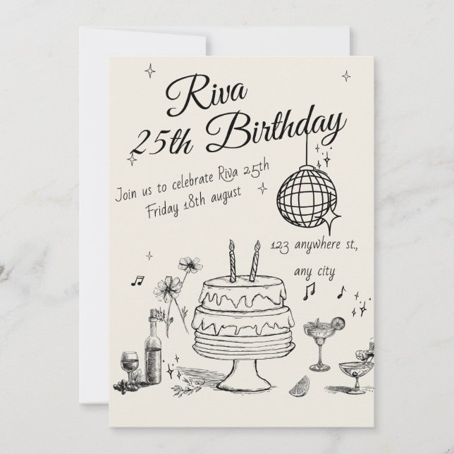 Modern Quirky Hand Drawn Party Invitation Inbjudningar (Framsida)