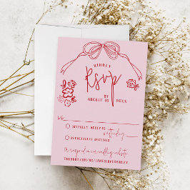Modern Quirky Hand plockade Bow Blommigt ROSA Bröl OSA Kort