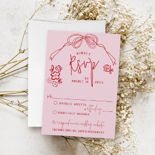 Modern Quirky Hand plockade Bow Blommigt ROSA Bröl OSA Kort