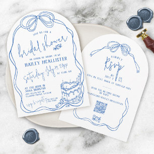 Modern Quirky Hand plockade Bow BLUE-Möhippa Inbjudningar