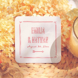 Modern Quirky Retro Hand Drawn Cupid Wedding Underlägg Papper Kvadrat