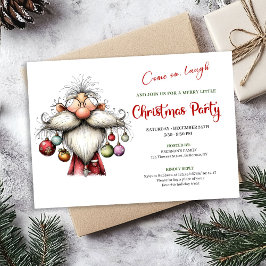 Modern Quirky Santa Watercolor Christmas Invite Inbjudningar