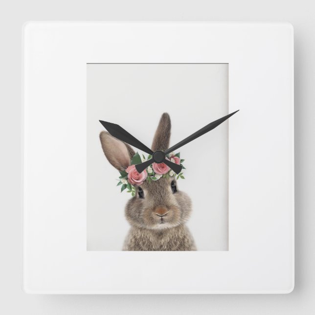 "Modern Rabbit Wall Clock Fyrkantig Klocka (Framsida)