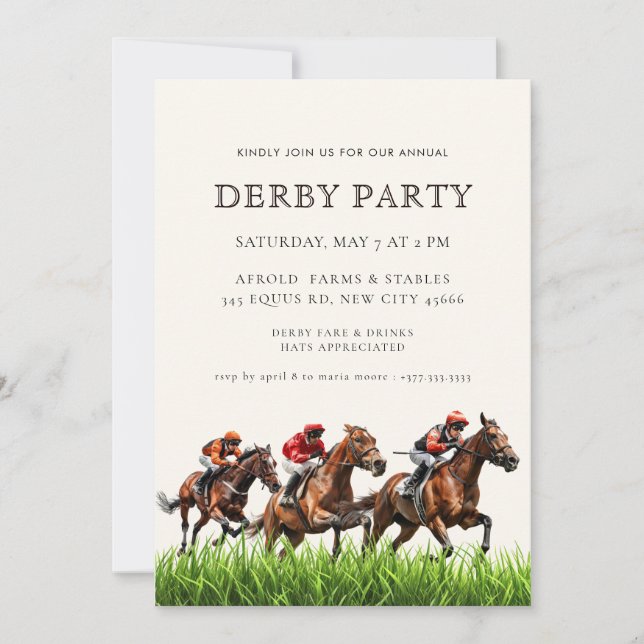 Modern Race Horse Derby Party Equestrian  Invitati Inbjudningar (Framsida)