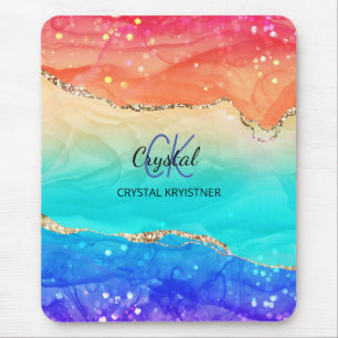 Modern Rainbow Agate Glitter Monogram Musmatta