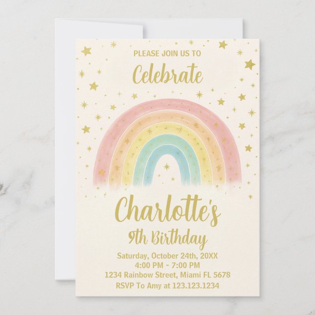 Modern Rainbow Birthday-inbjudan Inbjudningar (Framsida)