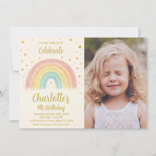 Modern Rainbow Birthday-inbjudan med foton Inbjudningar