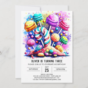 Modern Rainbow Candyland Birthday Inbjudningar