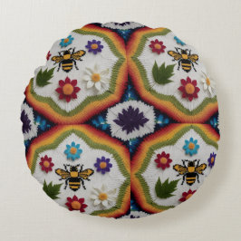 Modern Rainbow Fair Isle Knit Pattern Throw Pillow Rund Kudde