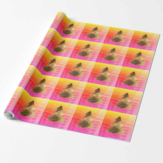 Modern Rainbow Faux Guld Julgran Mönster Presentpapper (Utrullad)