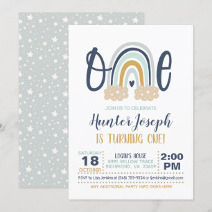 Modern Rainbow First Birthday bjudande - Boy LB Inbjudningar