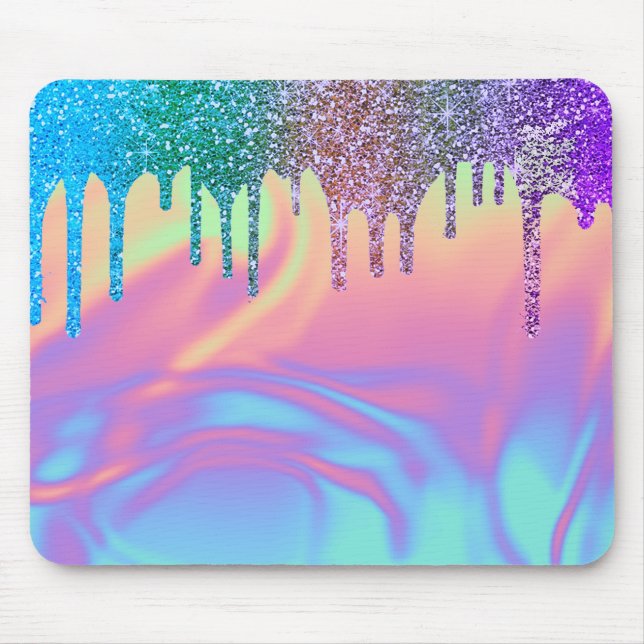 Modern Rainbow Glitter Drips Ombre Holografik Musmatta (Framsidan)