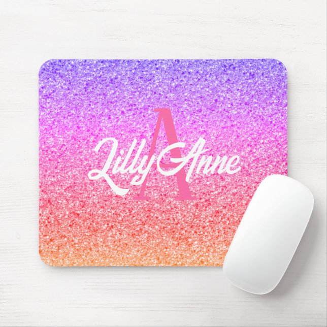 Modern Rainbow Glitter Personlig Monogram Musmatta (Med mus)