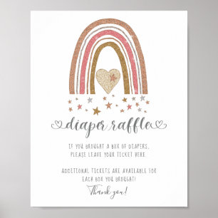 Modern Rainbow Glitter Stars Girl Diaper Raffle Poster