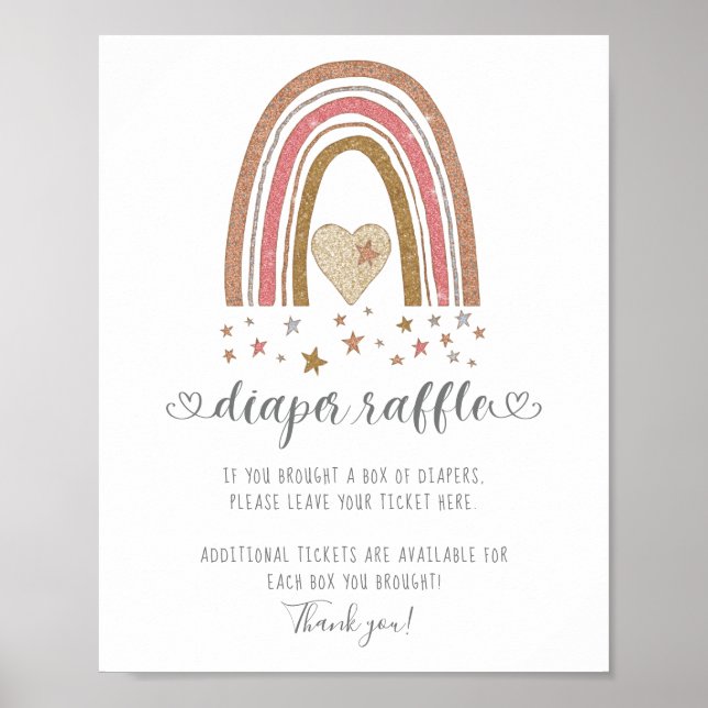 Modern Rainbow Glitter Stars Girl Diaper Raffle Poster (Framsidan)