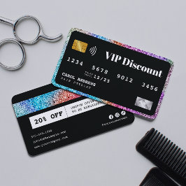 Modern Rainbow Glitter Svart Frisör VIP Rabattkort