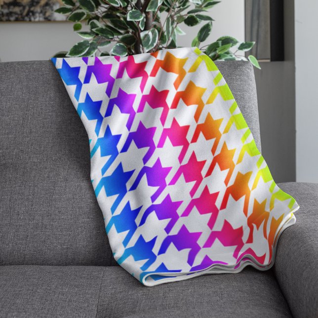Modern Rainbow Gradient Houndstooth Mönster Fleecefilt (Skapare uppladdad)