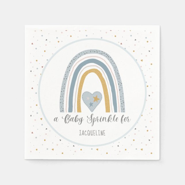 Modern Rainbow Guld Dusty Blue Boy Baby Sprinkle Pappersservett (Framsidan)