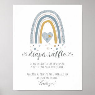 Modern Rainbow Heart Stars Boy Diaper Raffle Sign Poster