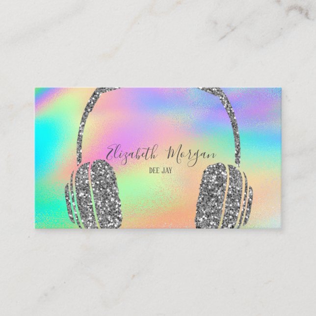 Modern Rainbow HoloGraph Glitter Headphone DJ Visitkort (Framsida)