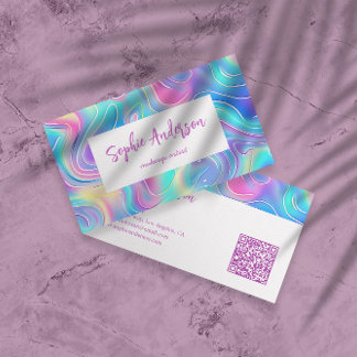 Modern Rainbow Holographic Makeup Artist & Qr Code Visitkort