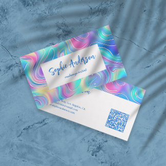 Modern Rainbow Holographic Makeup Artist & Qr Code Visitkort