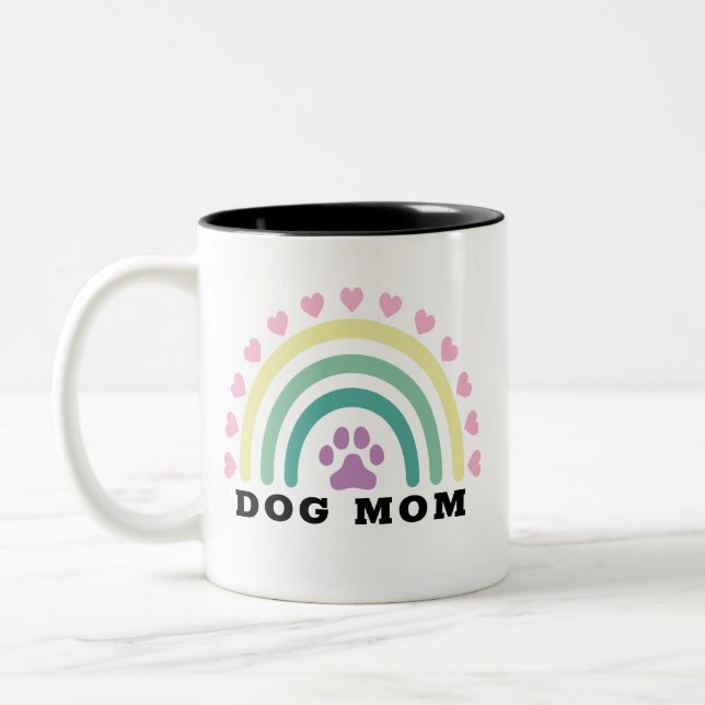 Modern Rainbow Hund Mamma Monogram Två-Tonad Mugg (Vänster)