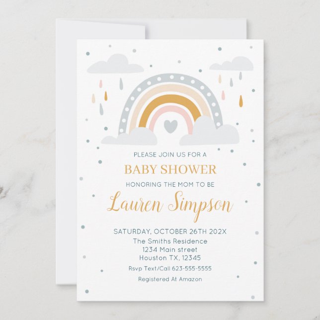 Modern Rainbow Invitation Baby Shower Inbjudningar (Framsida)
