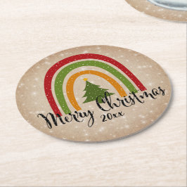 Modern Rainbow Julgran 20xx Add Year Underlägg Papper Rund