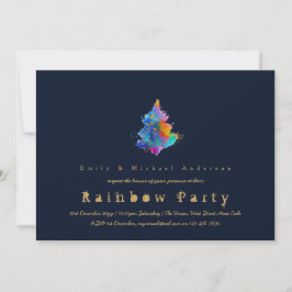 Modern Rainbow Julgran Trendig Navy Blue Inbjudningar