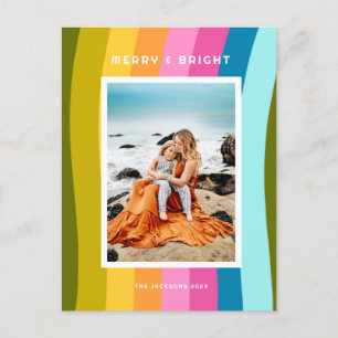 Modern Rainbow Merry och Bright-Lodrät Helg Vykort