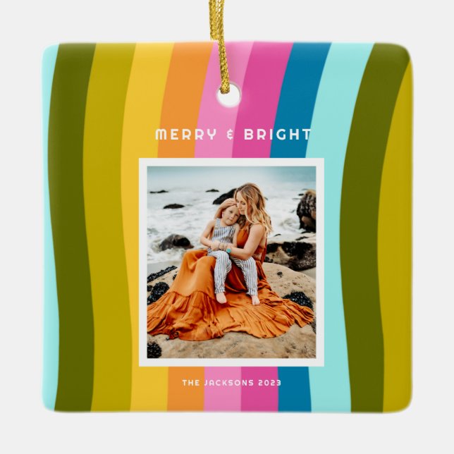Modern Rainbow Merry och Bright-Lodrät Julgransprydnad Keramik (Framsida)