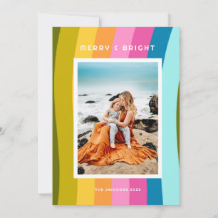 Modern Rainbow Merry och Bright-Lodrät Julkort