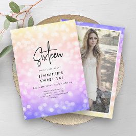 Modern Rainbow Ombre Ljus Photo Sweet 16 Inbjudningar