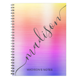 Modern Rainbow Ombre Metall Monogram-skript Anteckningsbok