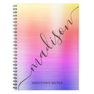 Modern Rainbow Ombre Metall Monogram-skript Anteckningsbok