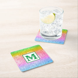 Modern Rainbow Raindrops Monogram Underlägg Papper Kvadrat