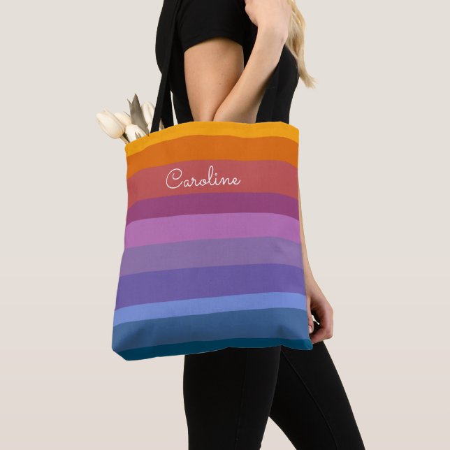 Modern Rainbow Rand Personlig Namn i skript Tygkasse (Närbild)