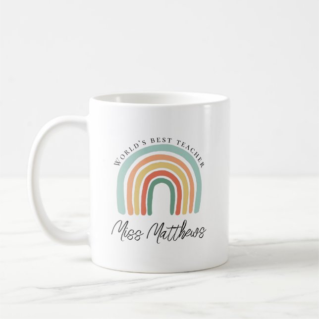 Modern Rainbow Teacher Tack Gift Kaffe-kaffe Kaffemugg (Vänster)