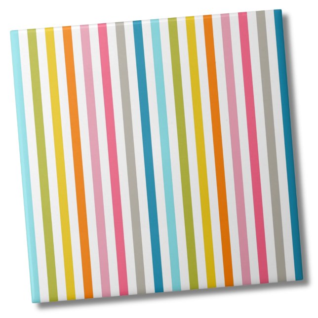 Modern Rainbow Trendig Colorful Rand Kakelplatta (Cute Stylish Pastel Rainbow Stripes Pattern Ceramic Tile)