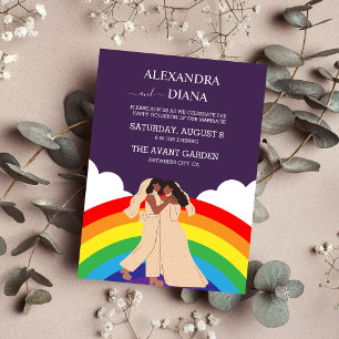 Modern Rainbow Two Brides LGBTQ Bröllop Inbjudningar