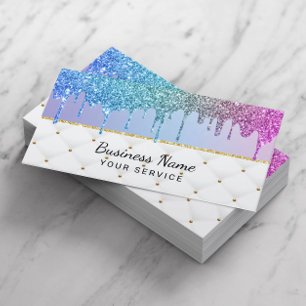 Modern Rainbow Unicorn Glitter Drips Beauty Salon Visitkort