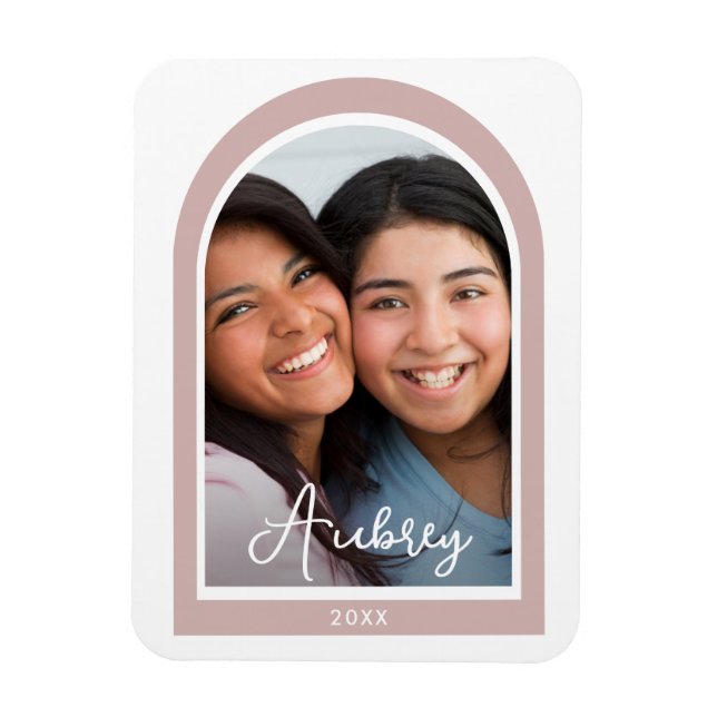 Modern Ram Arch Photo med Söt Script Rosa Magnet (Vertikal)