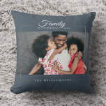 Modern Ram | Familjen är allt fotofoto Guld Kudde<br><div class="desc">Modern familjekvarné,  det här fotot av eleganten dekorativ kudde innehåller ditt favoritfoto i guld ram vid sidan av ditt eget namn och datum som är fastställt på mörk dammiga blått. Underbar gåva till helgdagarna,  Mors dag eller Valentineserna!</div>