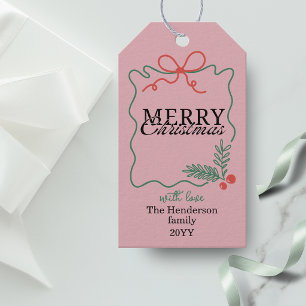 Modern ram ritad i rosa God Jul Presentetikett