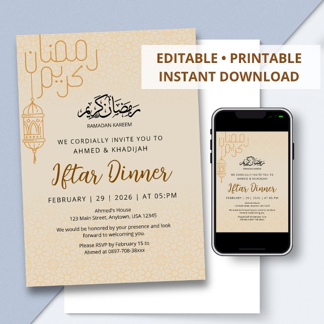 Modern Ramadan Kareem Line Art Iftar Dinner Inbjudningar (Skapare uppladdad)