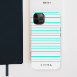 Modern Rand | Aqua Cyan Roligt Contemporary Namn<br><div class="desc">En enkel,  contemporary fodral med ett modernt chunky-vågrät rand-design i akvacyancyan,  med lätt grått i en minimalistisk "Scandi" Scandinavian stil. Ditt namn,  initialer eller ord i modern blocktypografi i trendiget av svart som du lätt kan anpassa för dig själv eller som en gåva från lycklig för en älskad person.</div>